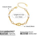 color: E416-White Zircon Gold Box Link Bracelet -16.5+5cm