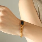 color: E378-Gold Black Glass Stone Bracelet -15+5cm