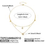 color: TXP034-Four-petal Flower Zircon Double Layer Gold Necklace -43+5cm