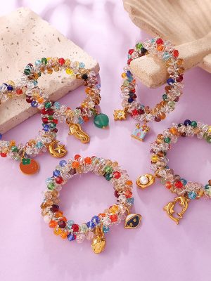 DIY Dolphin Dragonfly Multi-Element Pendant Rainbow Crystal Elastic Hair Ring Summer Fresh Hair