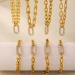 Stainless Steel Zircon Vachette Clasp Necklace Bracelet Jewelry Set Heavy Industry Plated 18K Real Gold Ornament