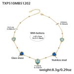 color: TXP510-Mixed Blue Faceted Stone Gold Necklace 42+5cm
