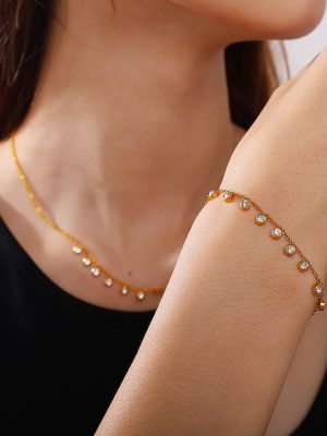 INS French Style New Jeweled Pendant Bracelet Necklace All-Match Stainless Steel 18K Gold Plated Jewelry Set