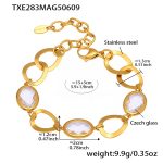 color: TXE283-Gold White Glass Stone Bracelet 15+5cm