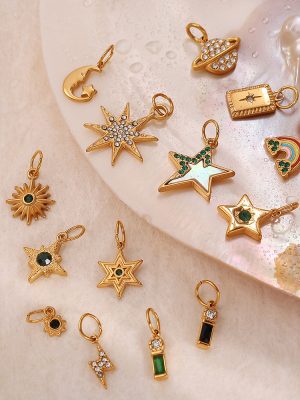 All-Match Green Rhinestone Five-Pointed Star Accessories Cloud Rainbow Drop Oil Design Decorative Pendant