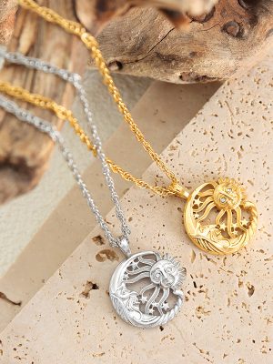 Retro Diamonds Sun Moon Abstract Pendant Necklace Personalized Design