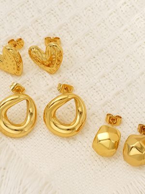 Fresh Love Elegant Geometric Stud Earrings Women's All-Match Stainless Steel Non-Fading Ornament
