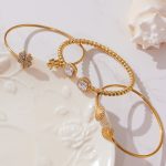 Exquisite Clover Inlaid Zirconium Fine Circle Open-Ended Bracelet Combination 18K Gold Plated Light Luxury Jewelry