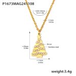 color: P1673-Gold Christmas Tree Set with Zircon Necklace