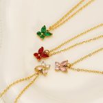 Colorful Stainless Steel Butterfly Necklace Light Luxury Diamond-Embedded Peacock Green Clavicle Chain Personalized Pendant All-Match Jewelry