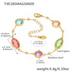 color: TXE285-Gold Mixed Colors Glass Stone Bracelet 17+5cm