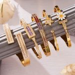 5A Zircon Super Flash Gang Drill Stainless Steel Snap Joint Bracelet Combination Dripping Daisy Diamond-Embedded Open Bracelet