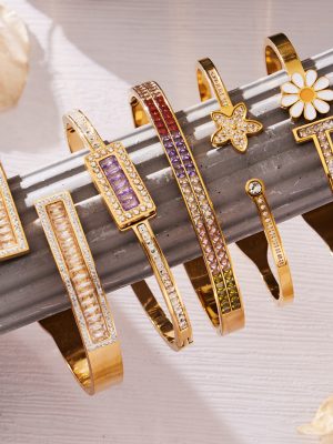 5A Zircon Super Flash Gang Drill Stainless Steel Snap Joint Bracelet Combination Dripping Daisy Diamond-Embedded Open Bracelet