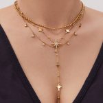 New Zircon Six-Pointed Star Y-Shaped Twin Necklace Bracelet Light Luxury Stainless Steel Jewelry Set