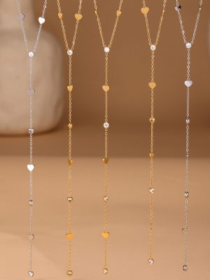 Small Loving Heart Zircon Y-Shaped Tassel Necklace Twin Stainless Steel 18K Gold Women's New Jewelry
