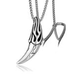 Pattern Wolf Tooth Crescent Necklace Stainless Steel Retro Pendant Ornaments