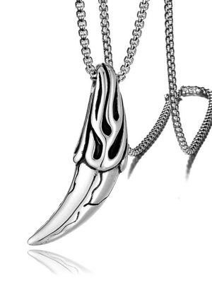 Pattern Wolf Tooth Crescent Necklace Stainless Steel Retro Pendant Ornaments