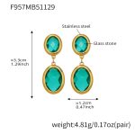 color: F957-Light Green Color Faceted Stone Gold Earrings