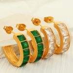 Advanced New Stainless Steel C- Shaped Zircon Personalized All-Match Women's Ear Studs Light Luxury Green Earrings