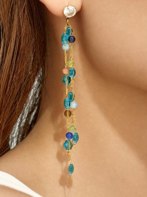 Light Luxury Natural Crystal Stone Zircon Geometric Earrings Stainless Steel 18K Gold Advanced Ornament Little Fairy Earrings