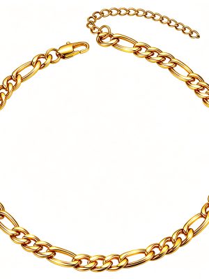 Stainless Steel Figaro Necklace Men's and Women's Same Polished Non-Fading Thick Bracelet Adjustable Clavicle Extension Chain