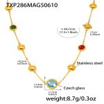 color: TXP286-Gold Mixed Colors Glass Stone Necklace 44+5cm