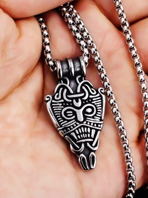 Retro Stainless Steel Men's Pendant Personality Double-Sided Viking Symbol Pendant Shield Mask Smiley Necklace