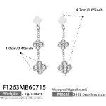 color: F1263-Four-petal Flower White Zircon Steel Color Earrings