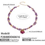 color: P284-B Style Red Color Resin Flower Double Layer Crystal Necklace -40+5cm