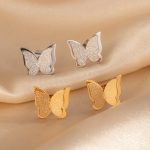 Double-Layer Butterfly Sand Surface Stainless Steel Studs All-Match Women's Light Luxury High-Grade 18K Earrings
