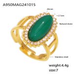 color: A950-Natural Green Agate Ring / size: US 7 Adjustable