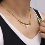 Turquoise round Plate Pendant Necklace Bracelet Light Luxury Accessories Stainless Steel Plated 18K Real Gold