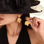 Personalized Earrings Hammered Pleated Leaves High-Key Eardrop Stainless Steel PVD Electroplating Color Retention Jewelry