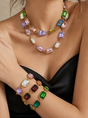 Inlaid Water Zircon Stainless Steel Plated 18K Gold Light Luxury Bracelet Necklace Women's Bracelet Necklace