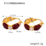 color: F1137-Gold Ancora Red Color Earrings