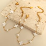 Shell Stainless Steel Steel Bracelets Necklace Set Advanced 18K Gold Plating New