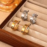 round Stainless Steel Inlaid Zircon Earrings Women's 18K All-Match Earrings