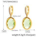color: TXF278-Gold Pale Green Glass Stone Earrings