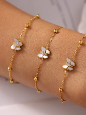 Natural Fritillary Butterfly Bracelet 3A Zircon Stainless Steel Plated 18K Gold Light Luxury Beautiful One Piece Dropshipping