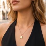 Minimalist Square Plate Carved Pendant 18K Gold-Plated Stainless Steel Women's Non-Fading Necklace Ornament