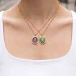 New Stainless Steel Plated 18K Gold Inlaid Natural Stone Women's Vintage Necklace Ornament