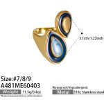 color: A481-Gold Blue Enamel Ring / size: US 7