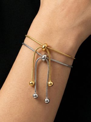Minimalist Stainless Steel round Beads Snake Bones Chain Pull Bracelet Adjustable All-Match Jewelry