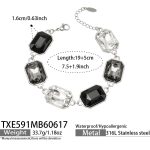 color: TXE591-Black Cube Glass Stone Steel Color Bracelet -19+5cm
