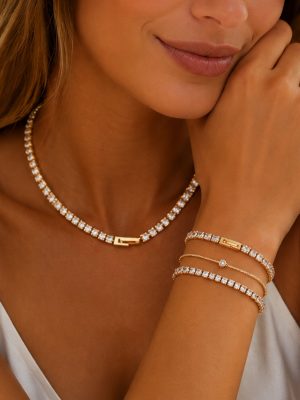 French Entry Lux Cold Inlaid Zircon Stainless Steel Plated 18K Gold Bracelet Necklace Elegant Graceful All-Match