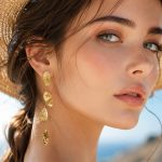 Tassel Leaf Hammer Pattern Stainless Steel Plated 18K Gold Light Luxury Female Earrings and Necklace Set