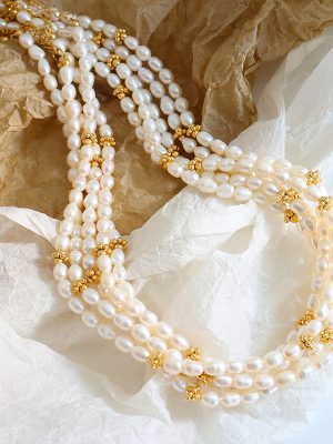 Stylish and Unique Freshwater Pearl Gold Accessories Necklace French Style Non-Fading Mom Jewelry