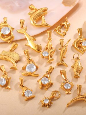 All-Match DIY Marine Dolphin Shark Pendant Stainless Steel 18K Gold Plating Inlaid Zircon Accessories