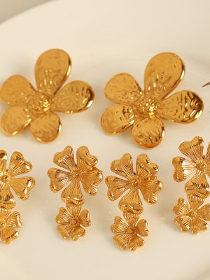 JD Designer 18K Gold Stainless Steel Flower Earrings Sun Flower Ear Studs