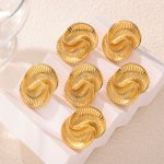 Personality All-Matching Elegant Earrings Water Drop Shape Texture Spiral Design Stainless Steel Asymmetric Ear Studs